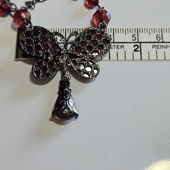 **Sale** 1928 Black Red Y Style Butterfly Necklace 15.5 To 18.5" - Picture 7 of 13